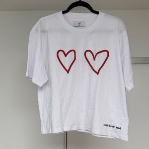 Sabrina Carpenter White Tee with Red Heart Prints